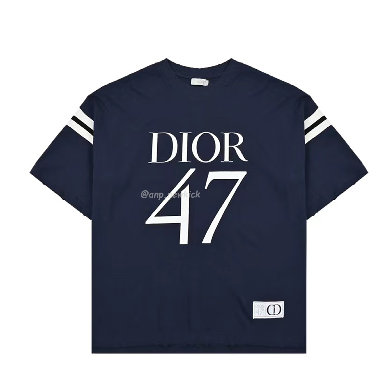 Dior Wide Body Bamboo Pure Cotton Plain Weave Fabric T Shirt White Navy (2) - www.newkick.vip